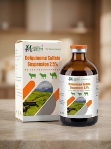 Cefquinome Sulfate Suspension 2.5 percent veterinary injection bottle and packaging for swine farms
