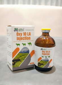 Oxy 10 LA Injection veterinary bottle and packaging for livestock farms