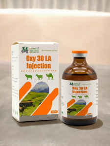 Oxy 30 LA Injection veterinary bottle and packaging for livestock farms