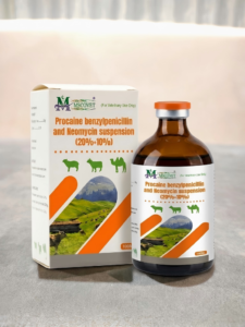 Procaine benzylpenicillin and Neomycin suspension veterinary injection bottle with pharmaceutical packaging box