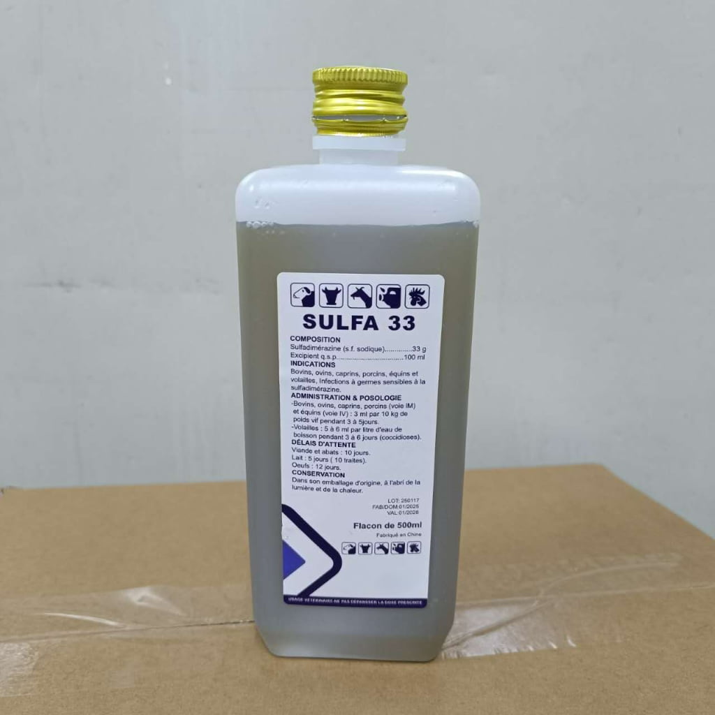 SUFA 33 veterinary liquid bottle for livestock bacterial infection treatment