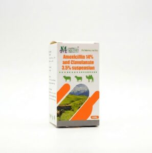 Veterinary antibiotic packaging box for amoxicillin and clavulanate suspension